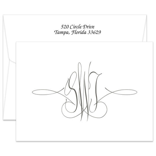 Virginia Monogram Folded Note Cards - Raised Ink